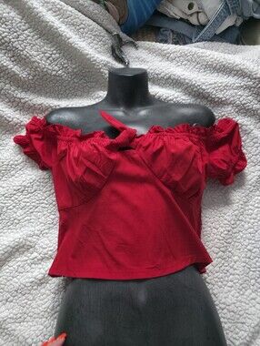 Off-Shoulder Red Crop Top with Ruffle Details